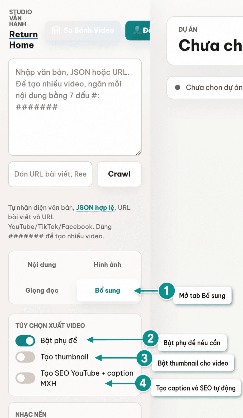 Hướng dẫn tab Bổ sung của HTMLVideo