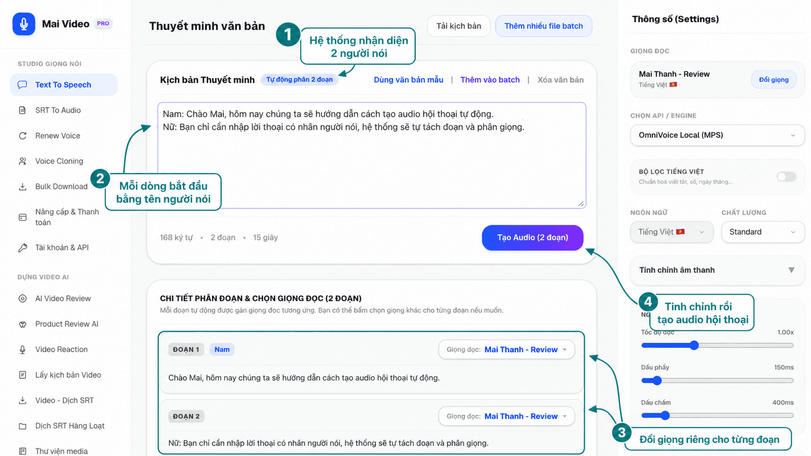Hướng dẫn Text To Speech hội thoại tự động