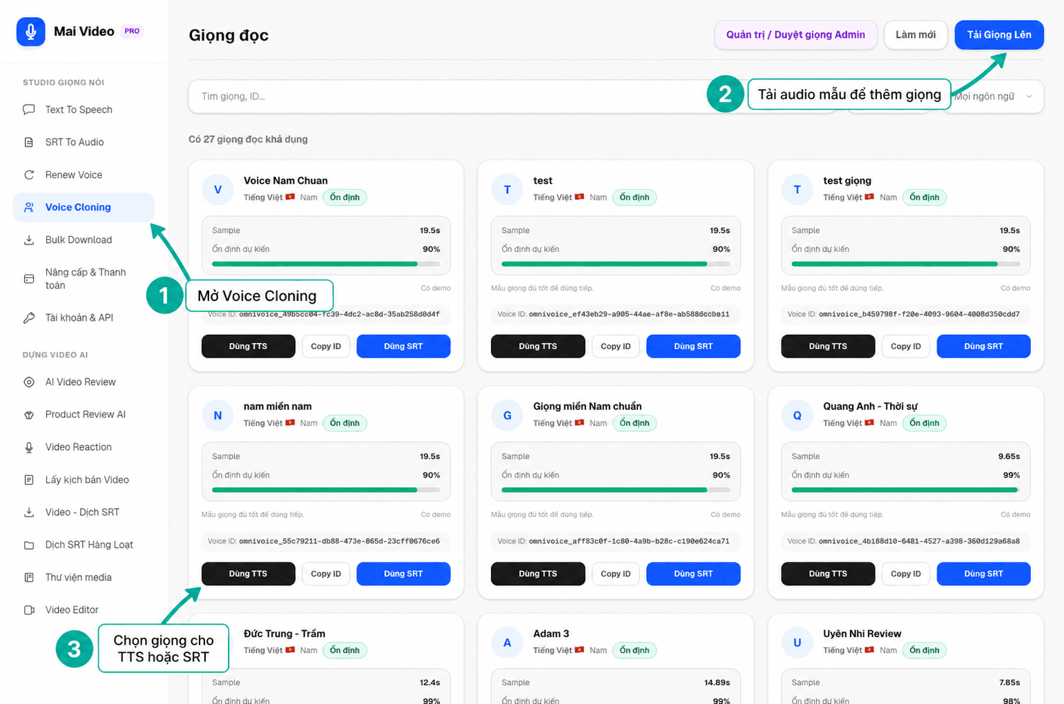 Hướng dẫn tab Voice Cloning
